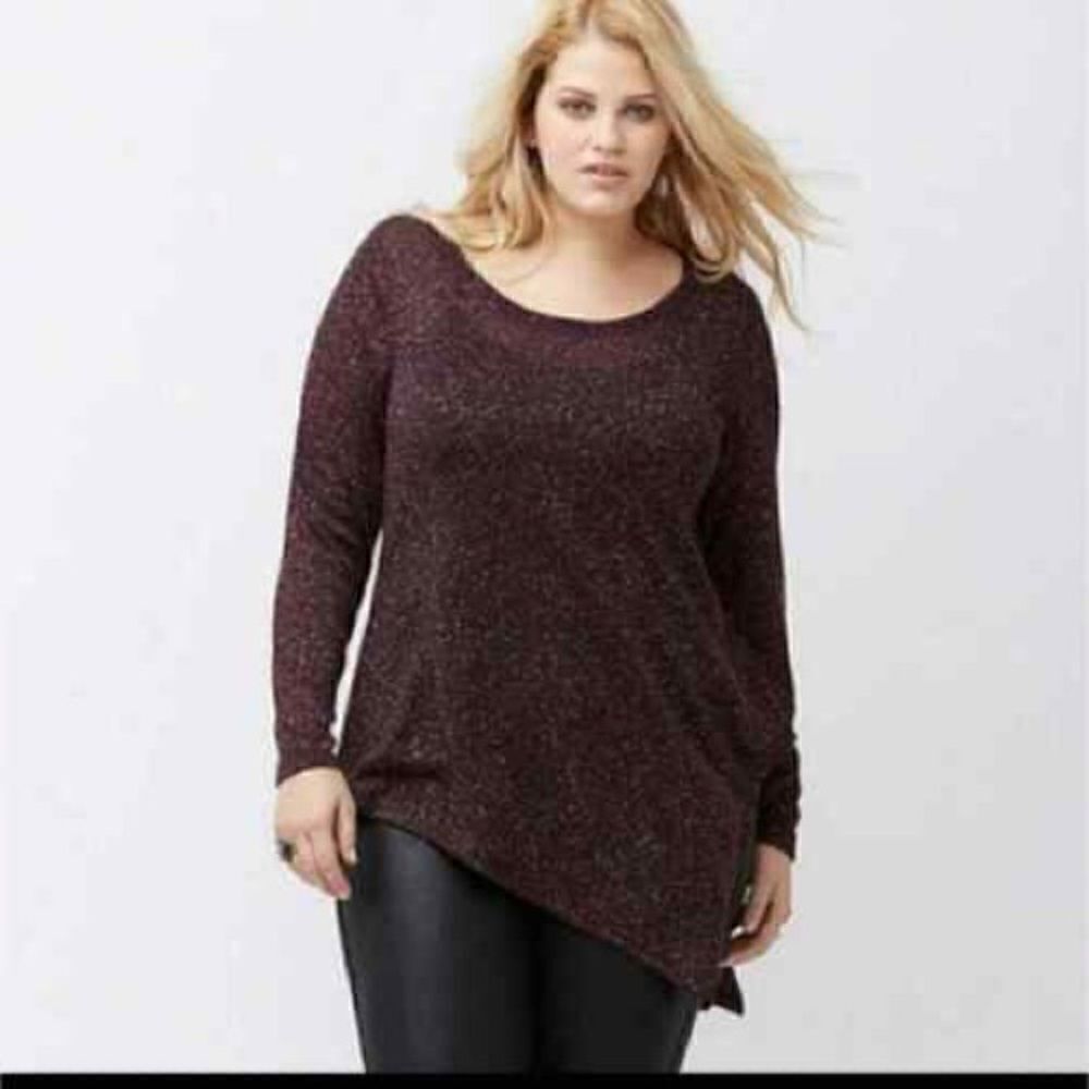 Lane Bryant Purple Shimmer Asymmetric Hem Top